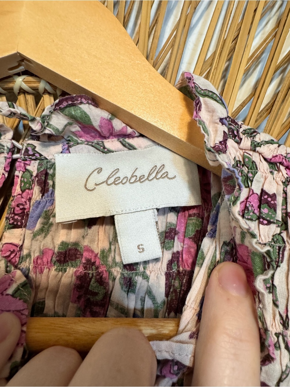 Cleobella Virginia Blouse in Kaia Print Pink Floral Ruffle Smocked SZ S - Picture 4 of 8